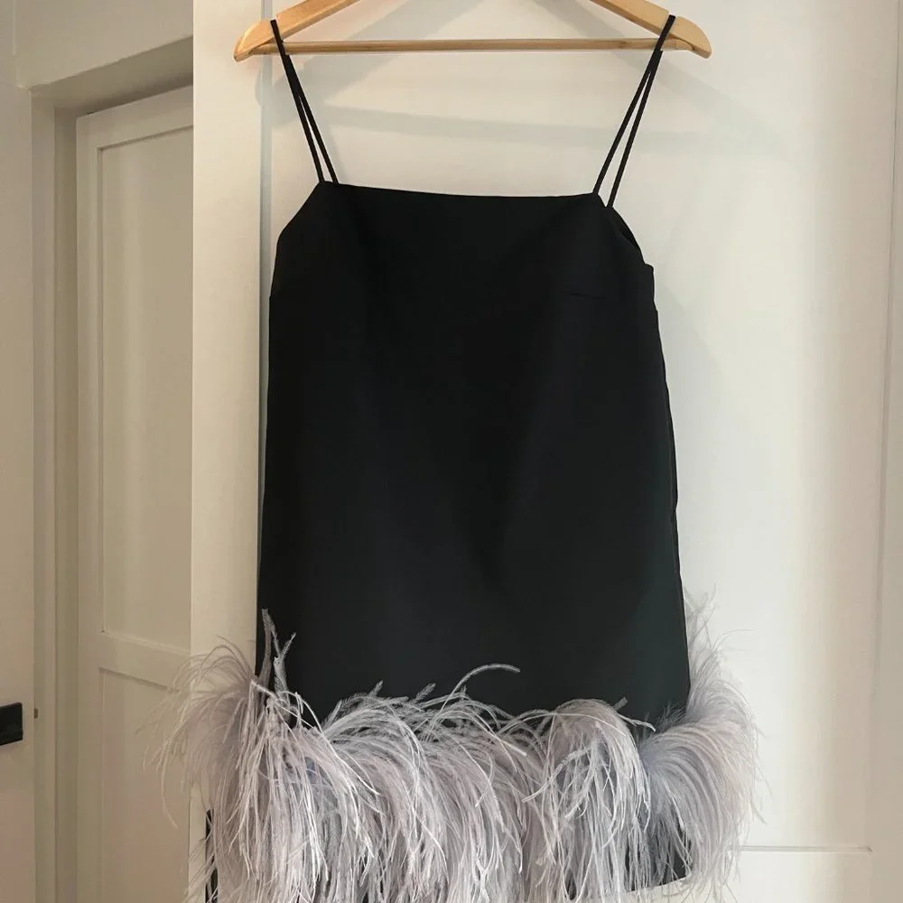 16ARLINGTON Black mini dress with feather trim - Picture 5 of 12